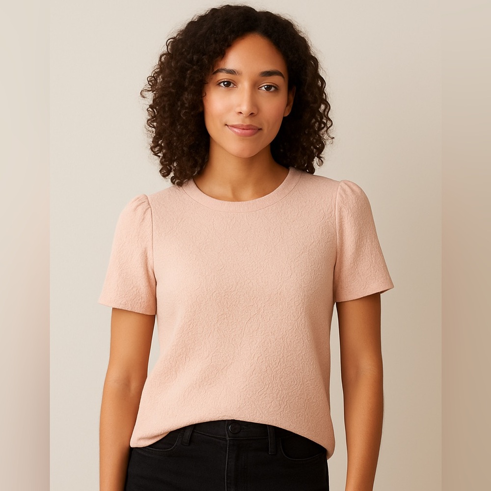 LOFT Women’s Textured Knit Short Sleeve Top Blush Pink Size XS
